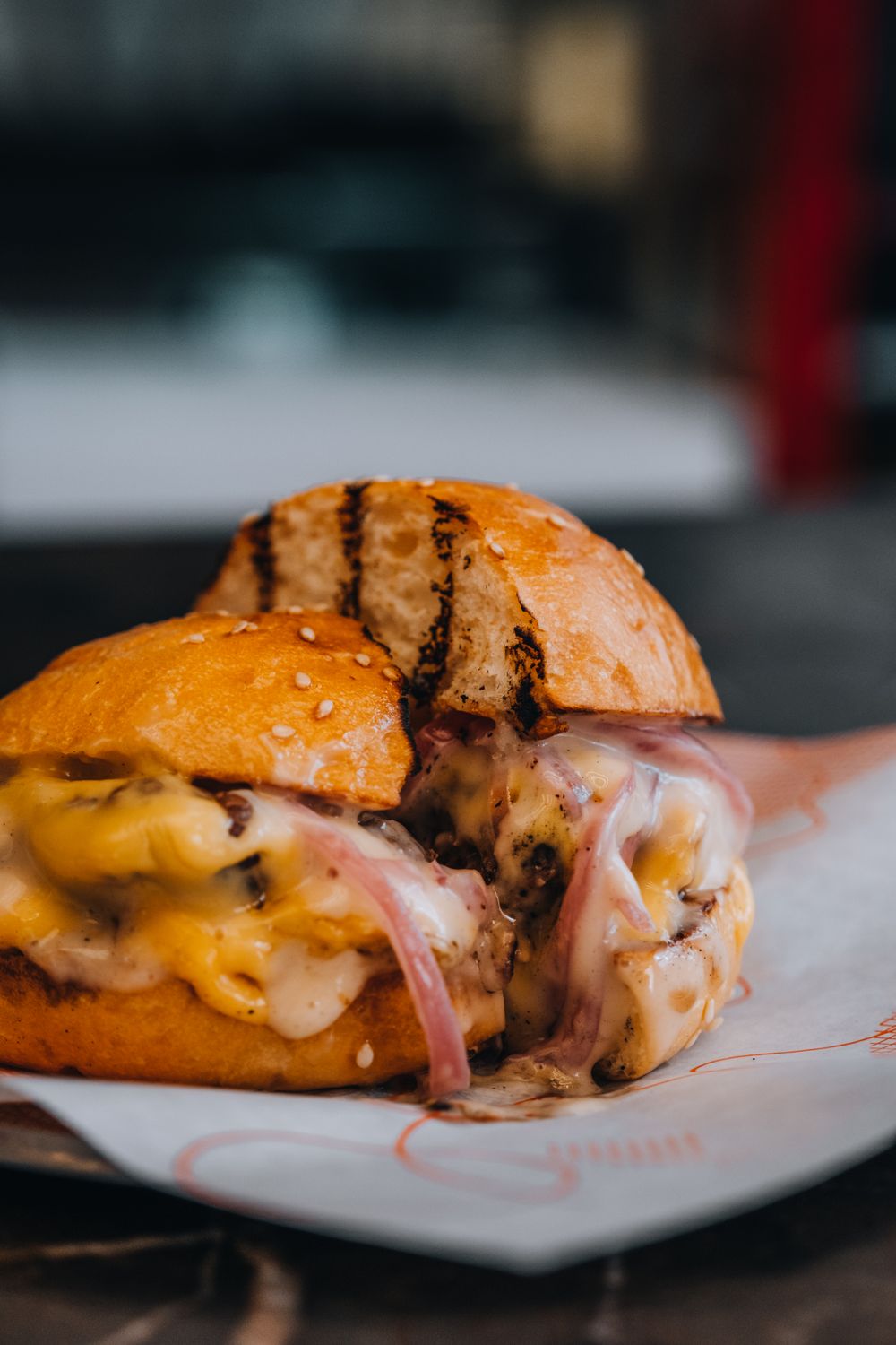 Burger with a generous layer of melted cheese