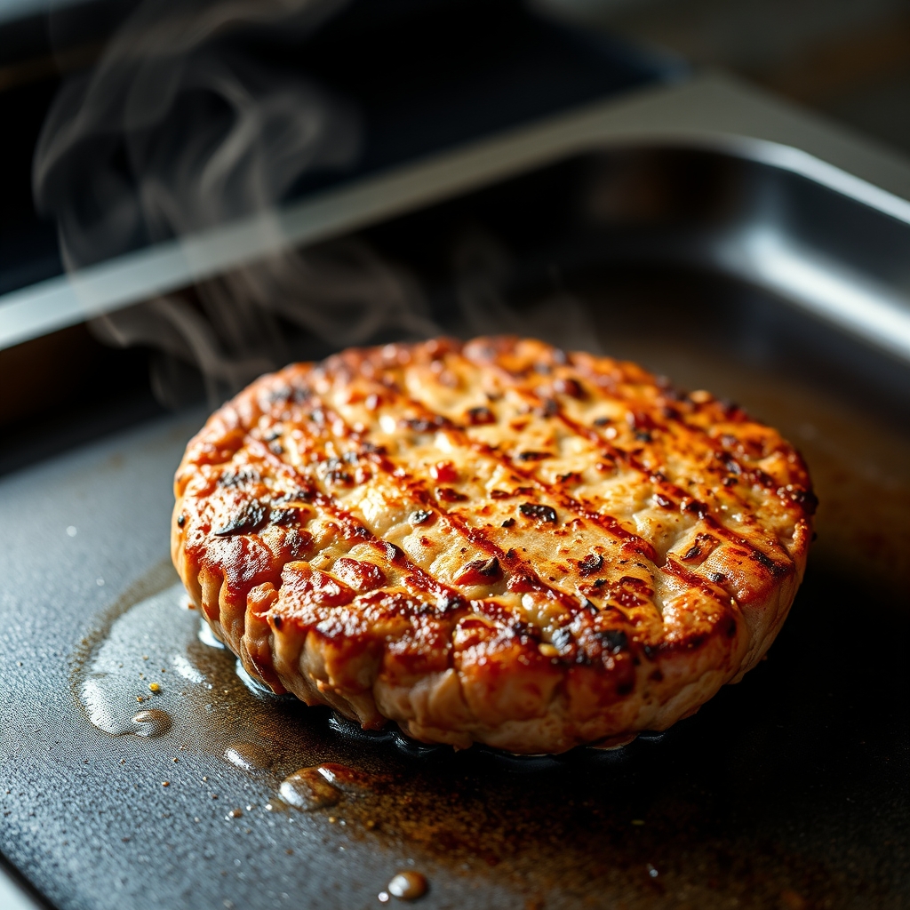 Burgers cooking on a smoky grill