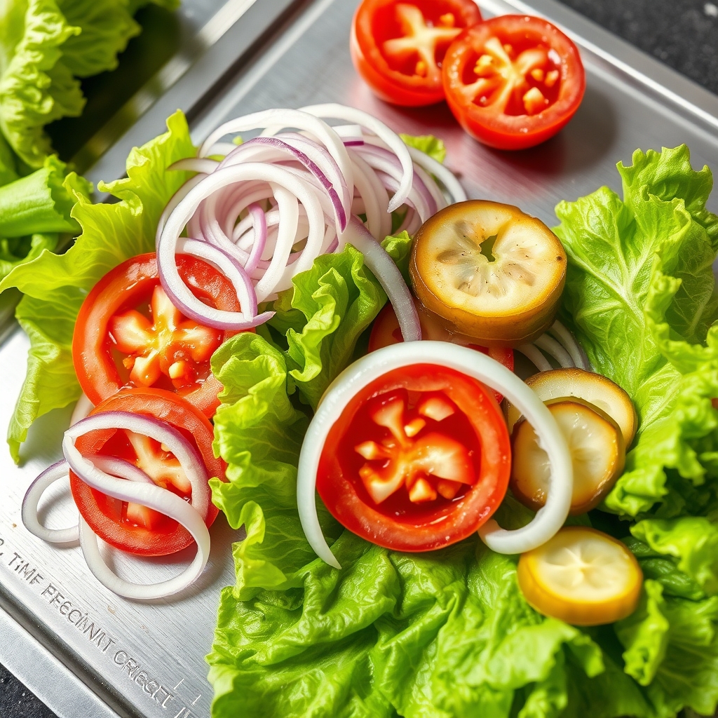 Fresh vegetables and burger ingredients
