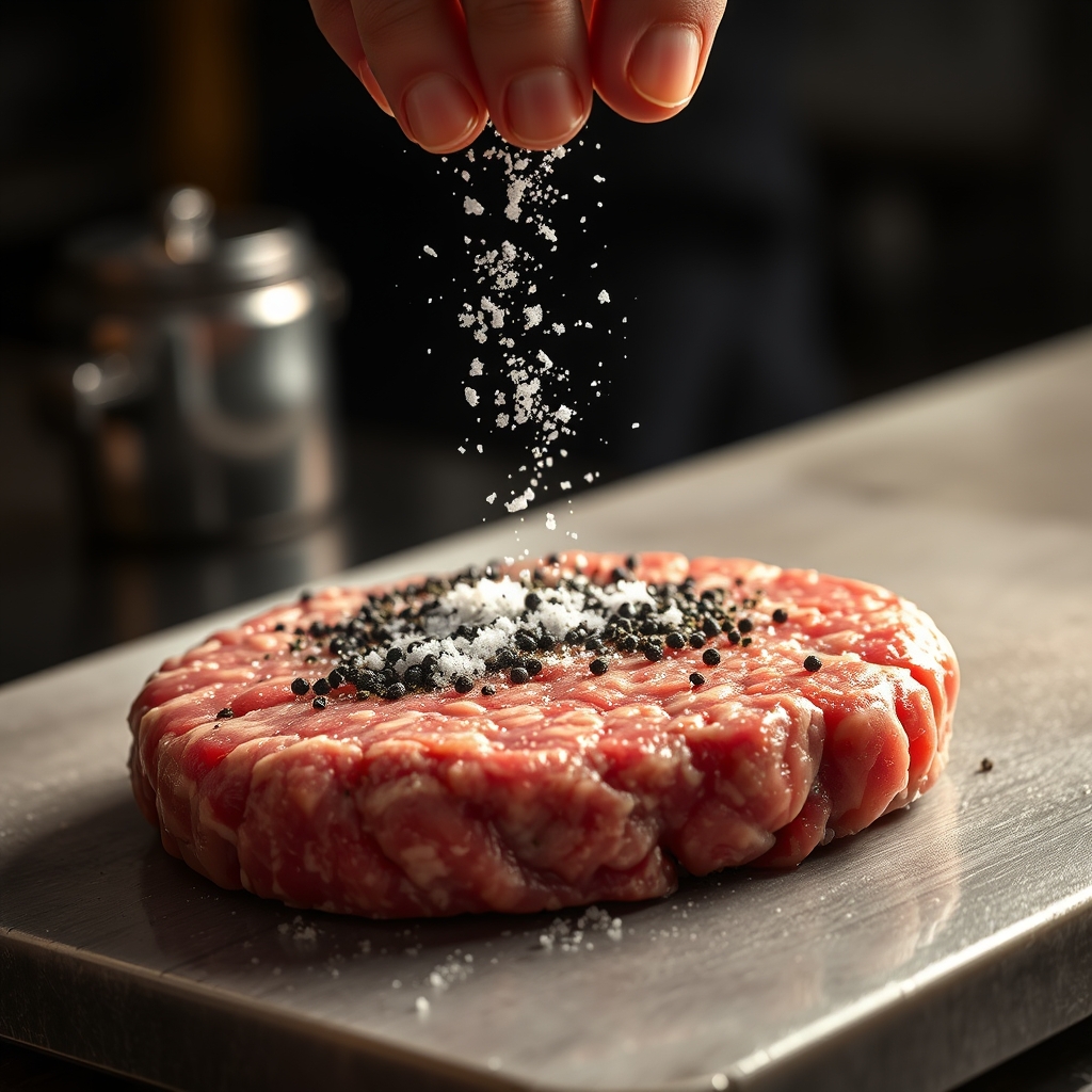 Burger cooking on a hot surface