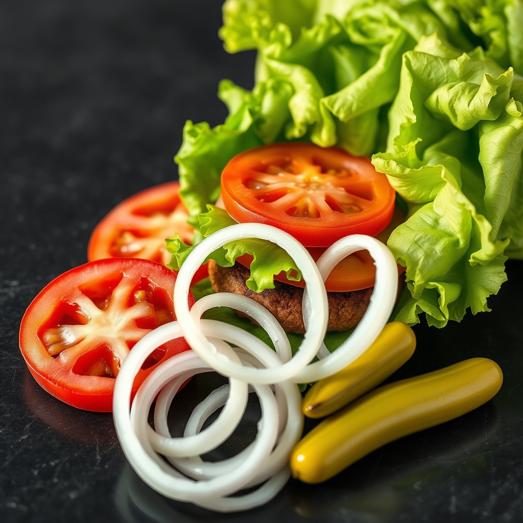 Fresh burger ingredients on a board