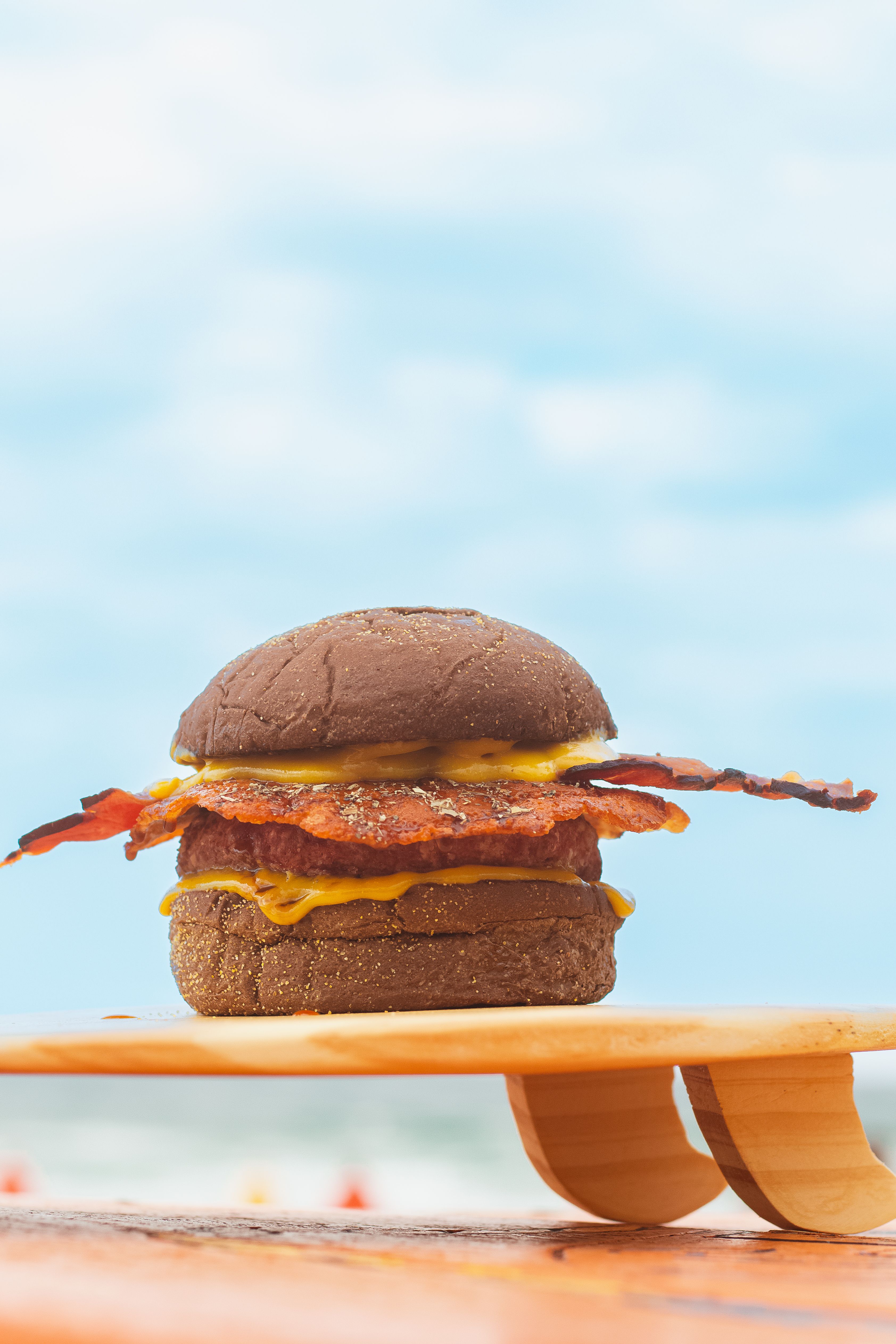 Loaded burger with stacked beef patties