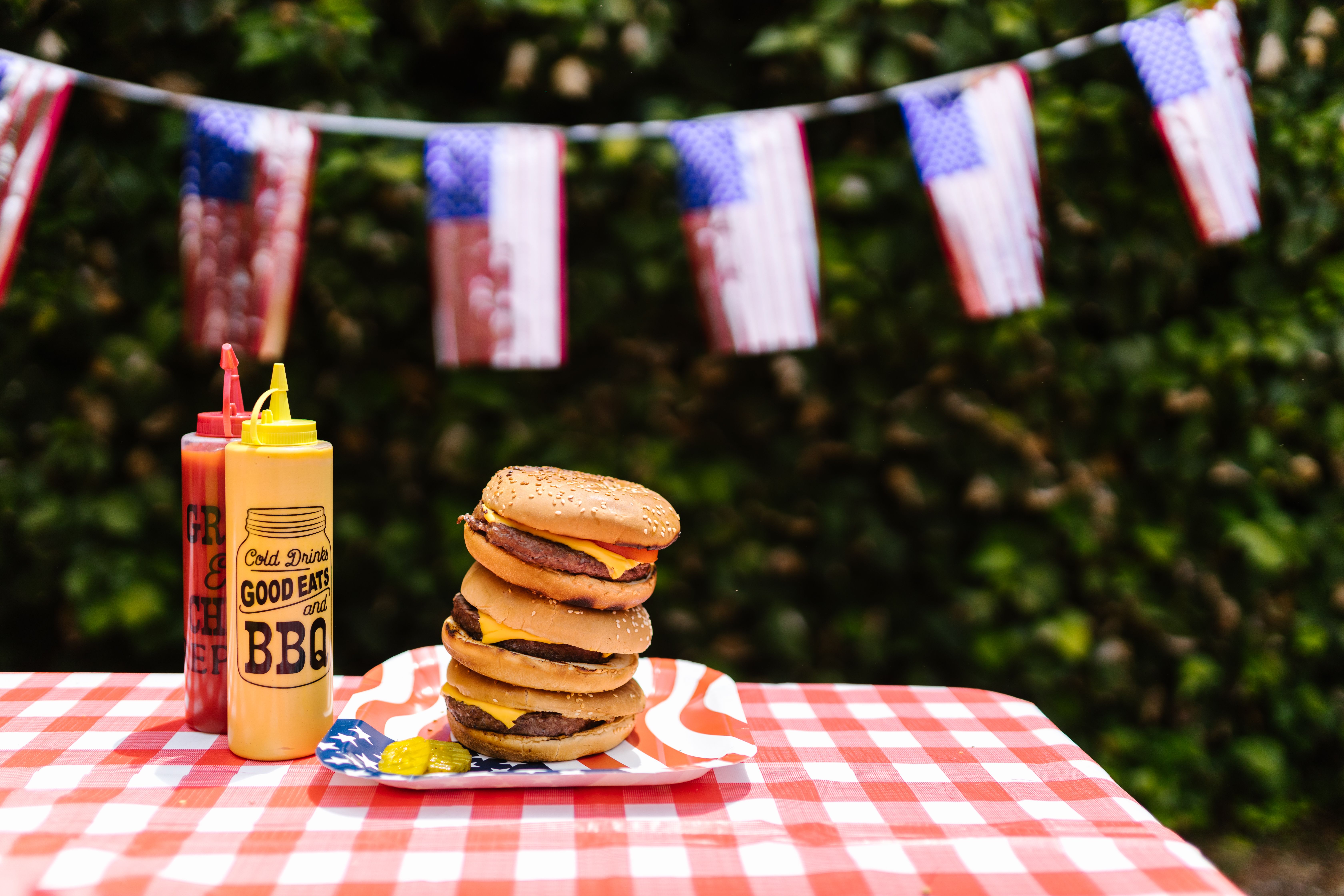 Tall loaded burger with toasted bun