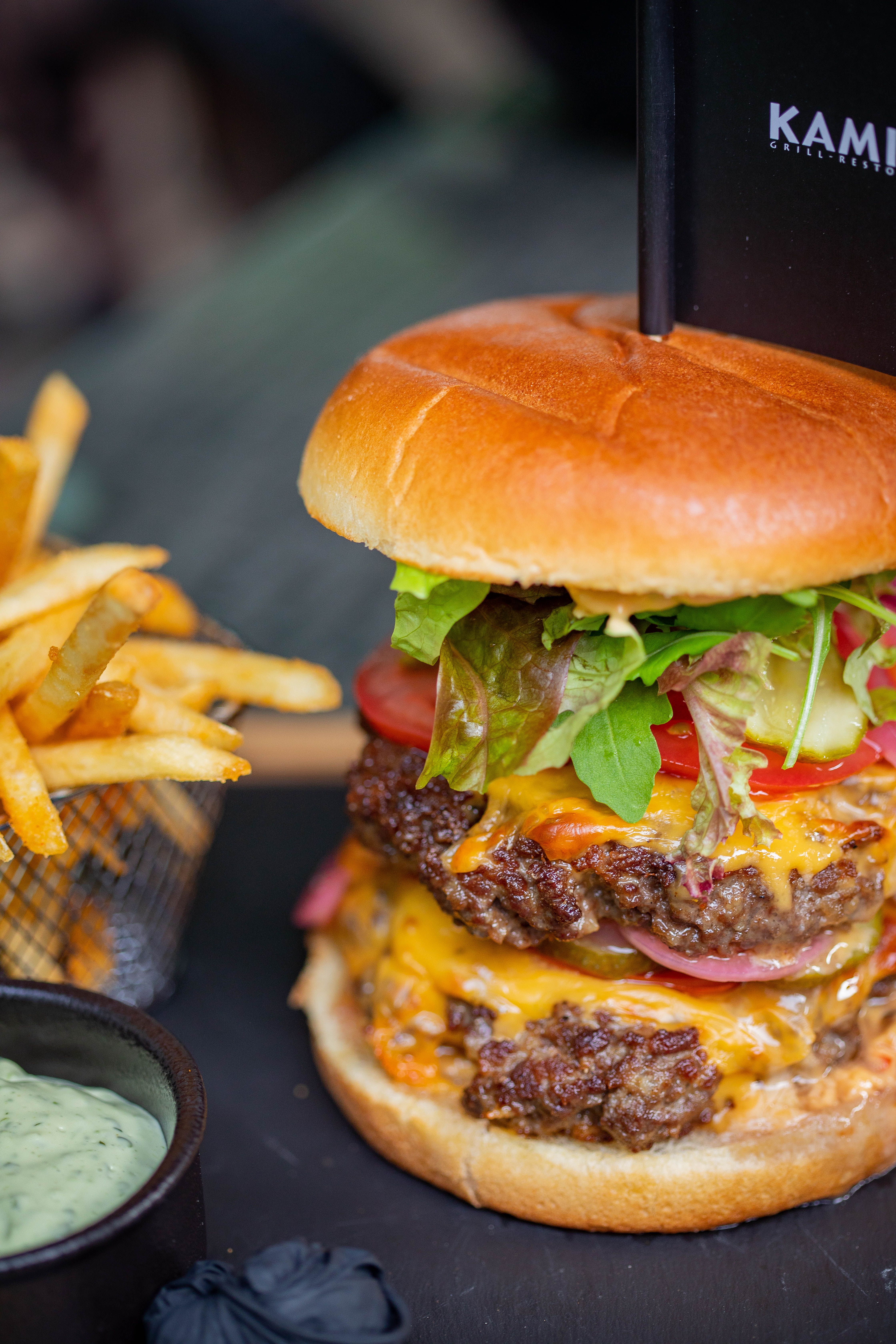 Loaded burger ingredients prepared for assembly