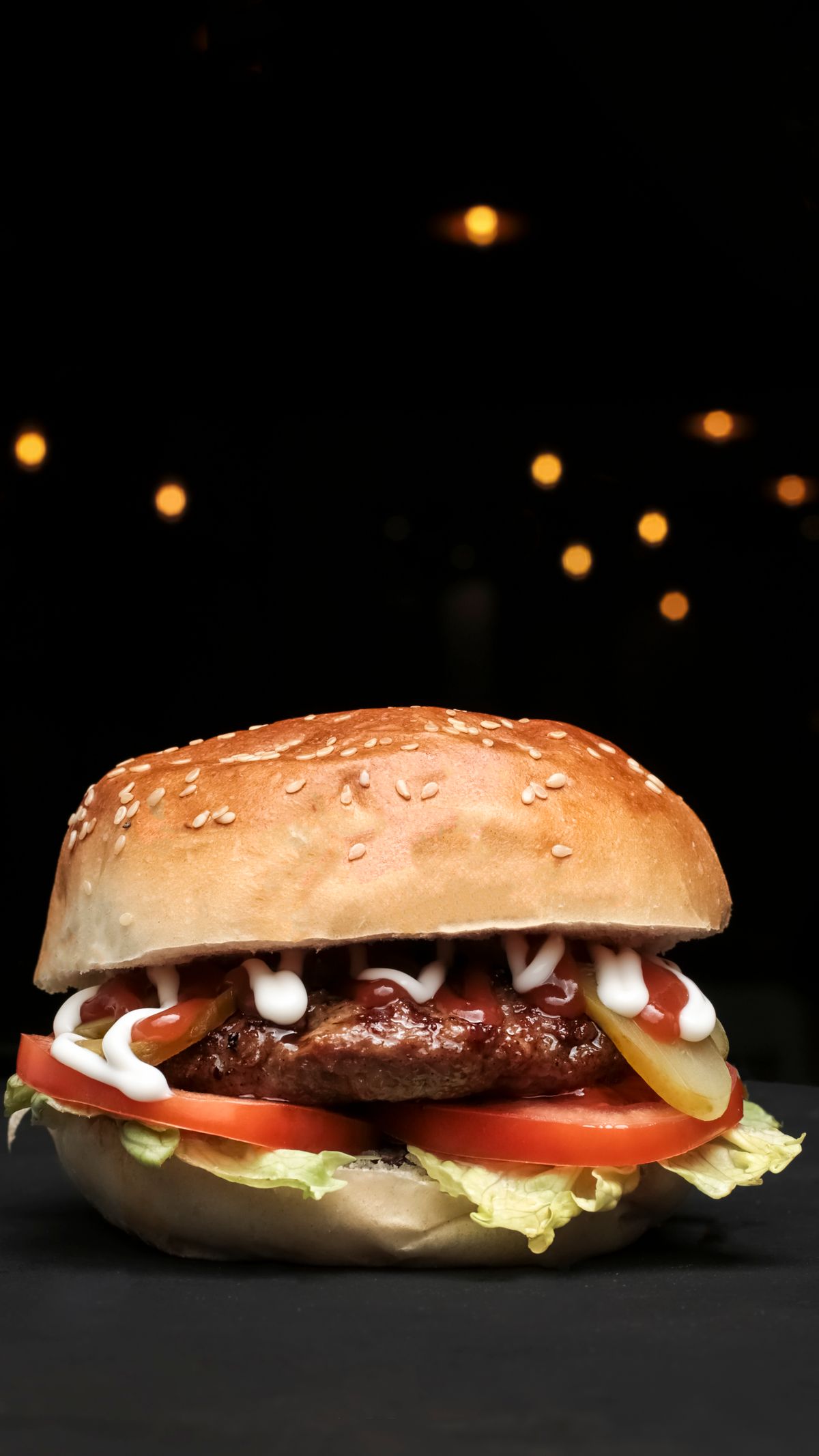 Spicy Burger with lettuce cheese and ketchup