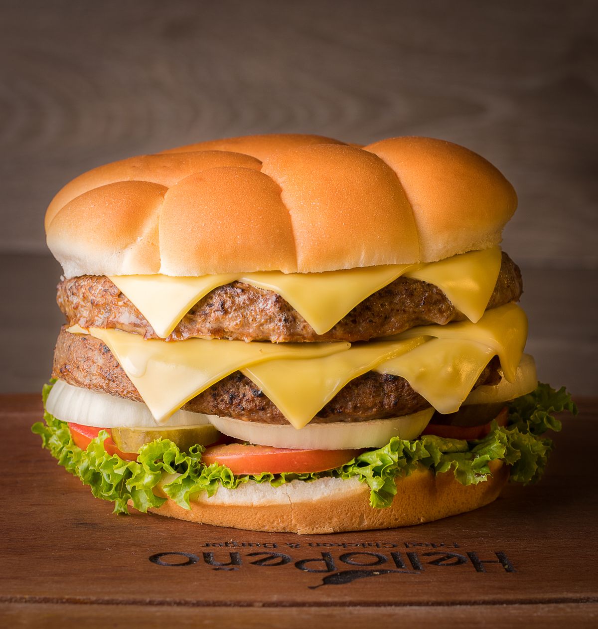 Spicy Burger with melted cheese close up