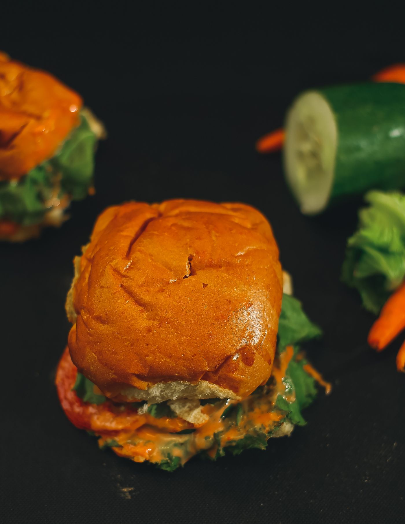 Burger with a generous layer of melted cheese