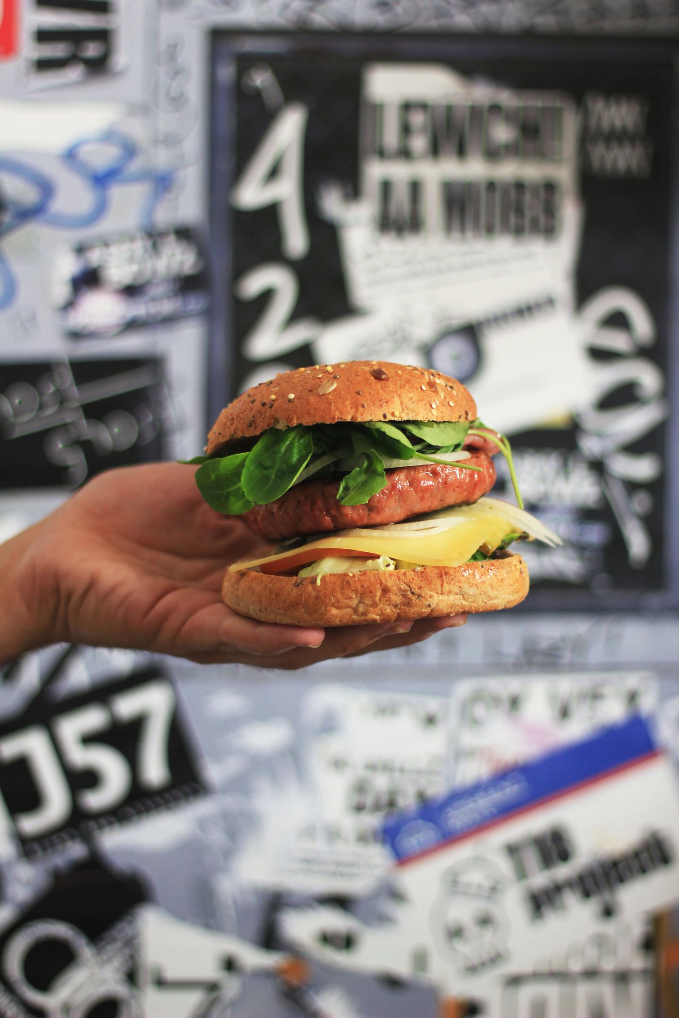 Veg Burger with lettuce cheese and ketchup
