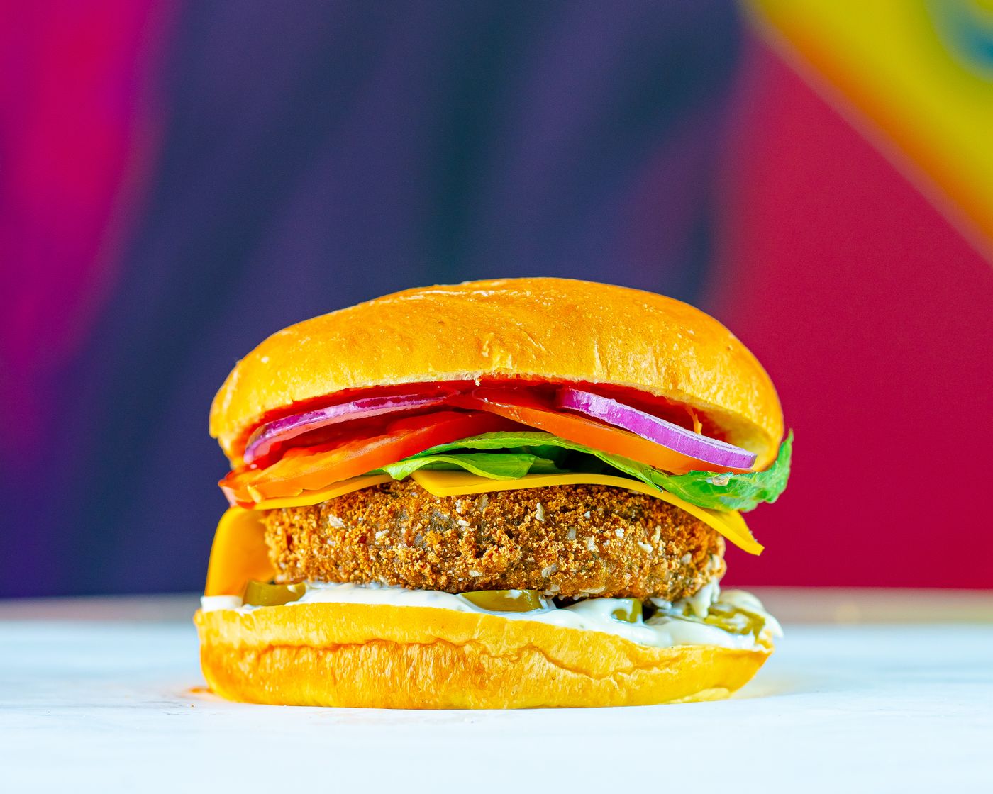 Veg Burger with ketchup and melted cheese